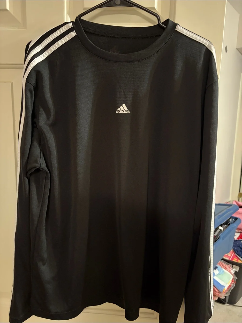 adidas Black Long-Sleeve 3-Stripe Athletic Shirt